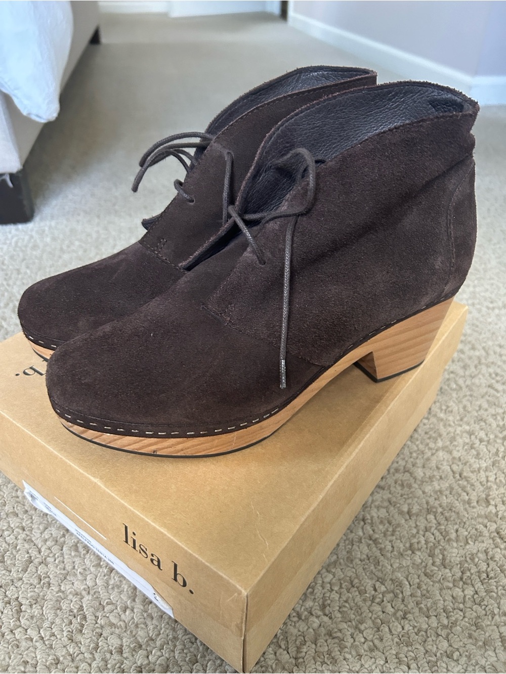 Women's Dark Brown Suede Lace-Up Clog Mules